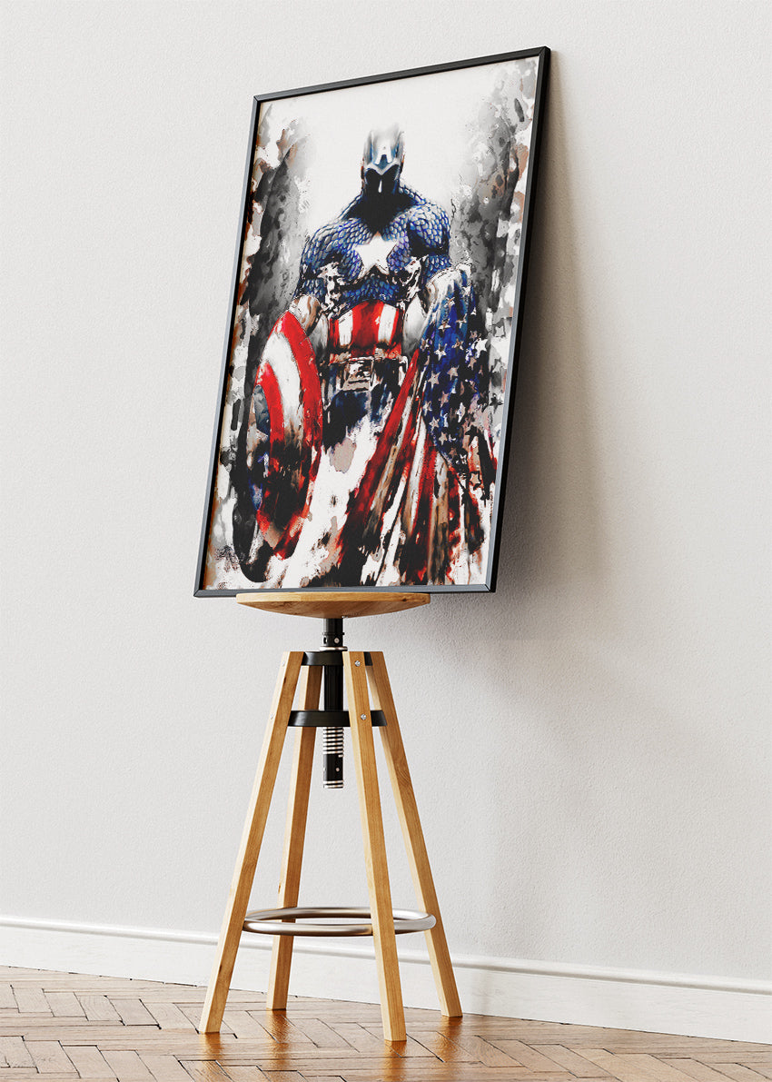 Captain America – Patriotic Warrior Canvas & Poster Print – AI PRINT LAB
