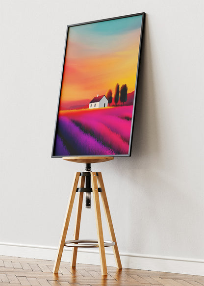 Vibrant Lavender Fields at Sunset – Modern Colourful Landscape Wall Art – AI PRINT LAB