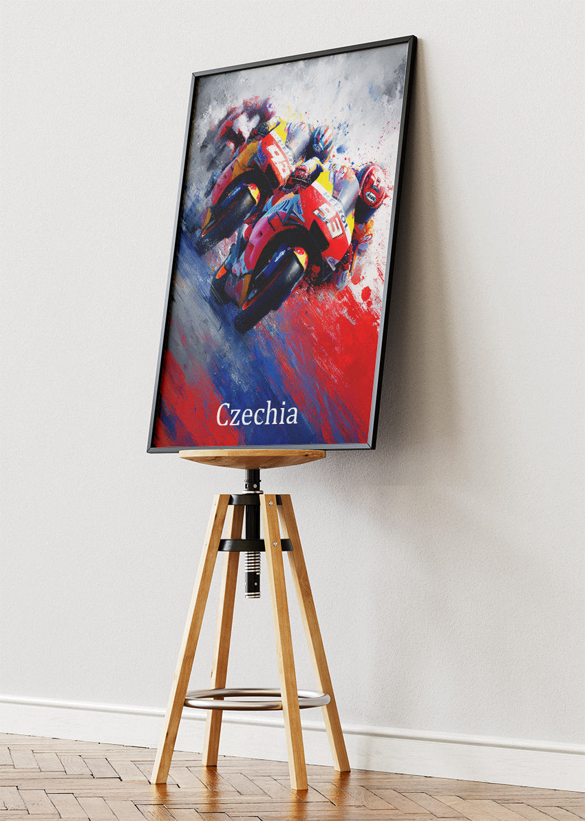 Czechia Moto Racing Duel Art Poster & Canvas