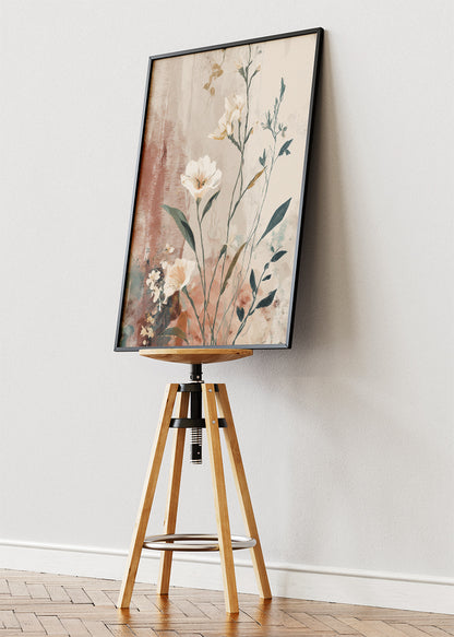 Soft Blush Floral Wall Art – Elegant Neutral Botanical Canvas Print | Modern Romantic Portrait Poster