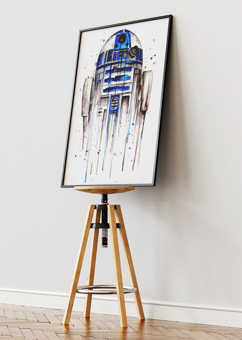 R2-D2 – Minimal Watercolor Droid Canvas & Poster Print – AI PRINT LAB