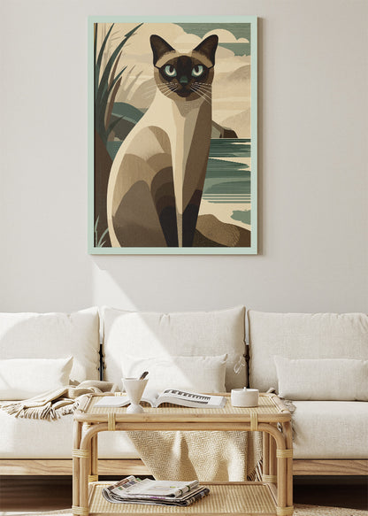 Elegant Siamese Cat Coastal Canvas & Poster Print – AI PRINT LAB