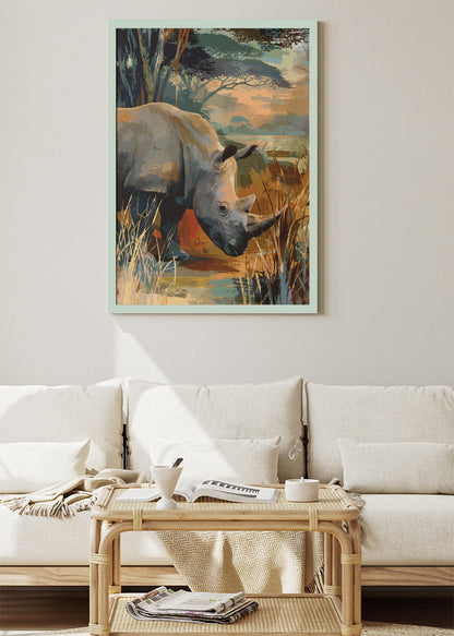 Majestic Rhino Safari Landscape Canvas & Poster Print – AI PRINT LAB
