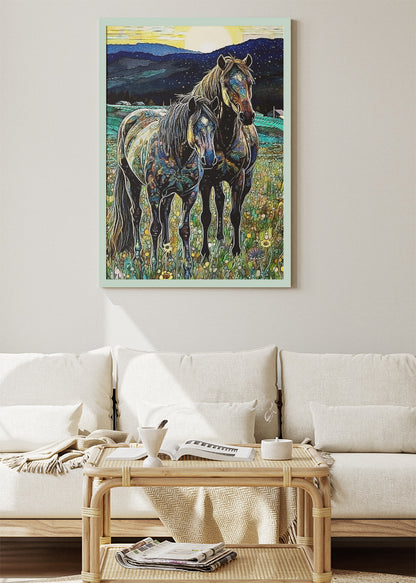 Majestic Horses Meadow Landscape Canvas & Poster Print – AI PRINT LAB