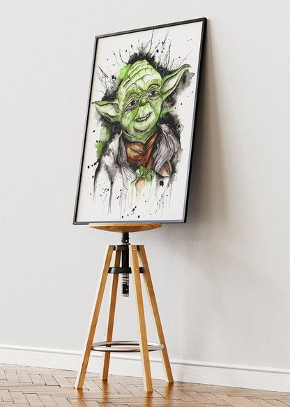 Yoda – Watercolor Ink Portrait Canvas & Poster Print – AI PRINT LAB