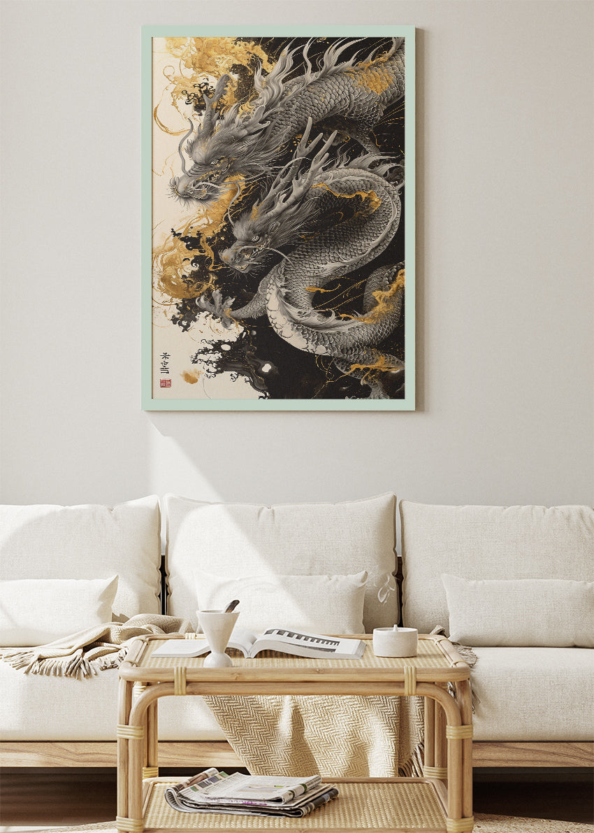 Golden Ink Dragon Canvas & Poster Print – AI PRINT LAB