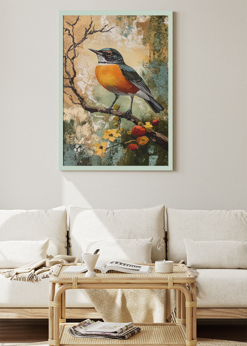 Vintage Songbird Branch Canvas & Poster Print – AI PRINT LAB