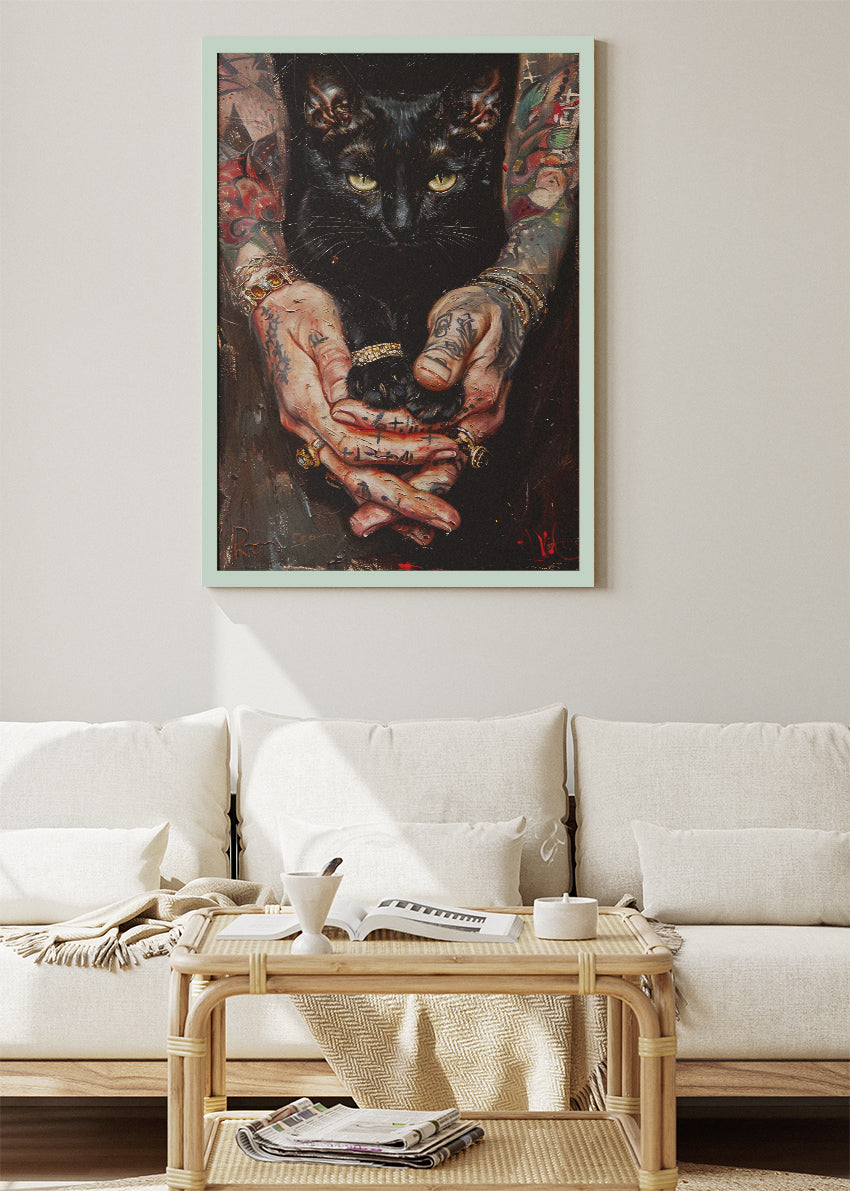 Mystic Black Cat Tattoo Art Canvas & Poster Print – AI PRINT LAB