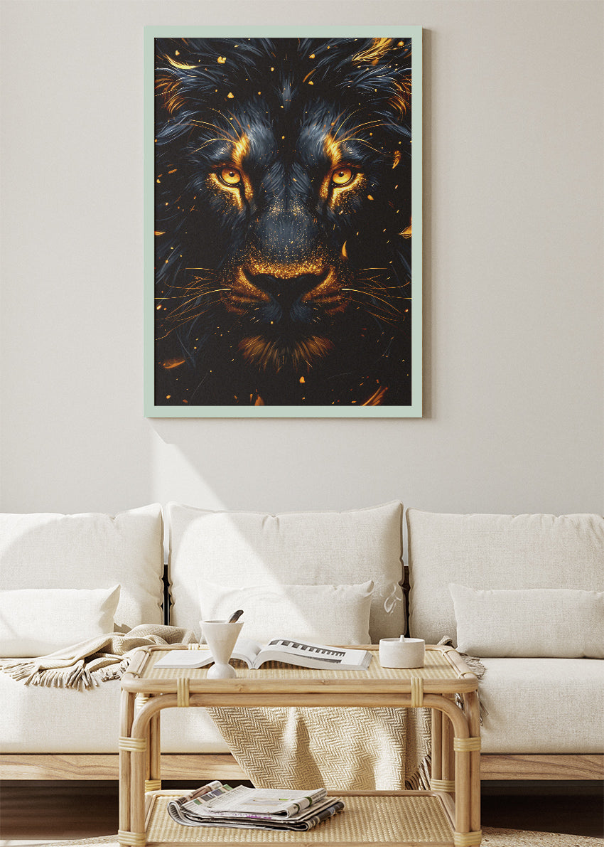 Golden Lion Dark Portrait Canvas & Poster Print – AI PRINT LAB