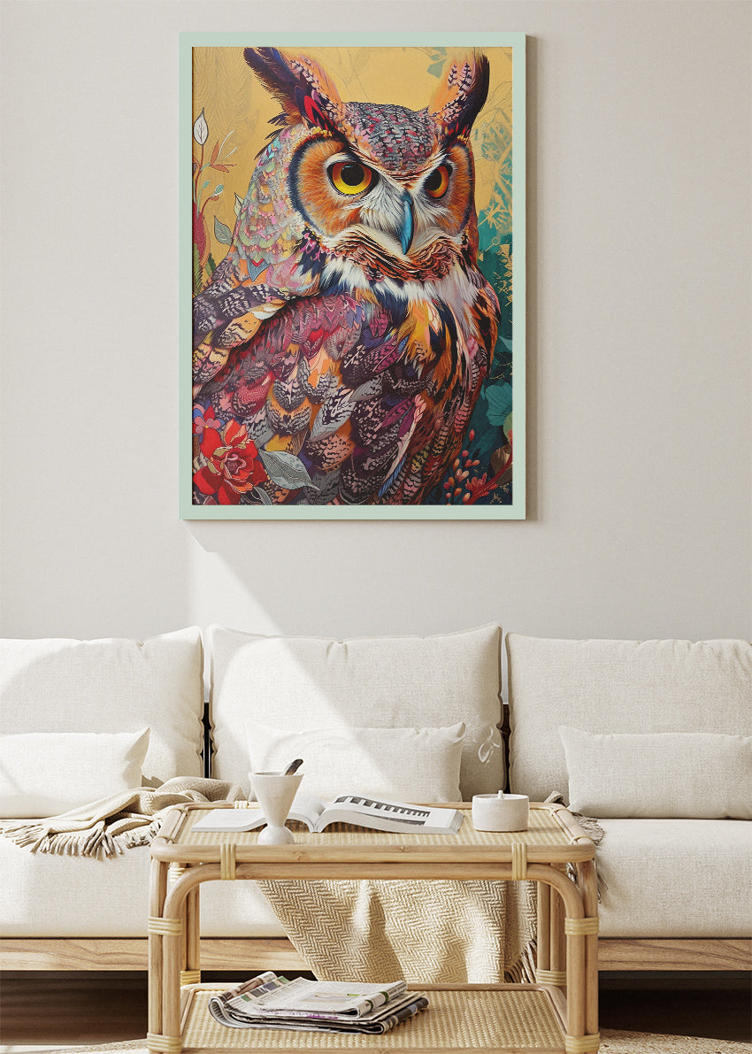 Colorful Ornate Owl Canvas & Poster Print – AI PRINT LAB
