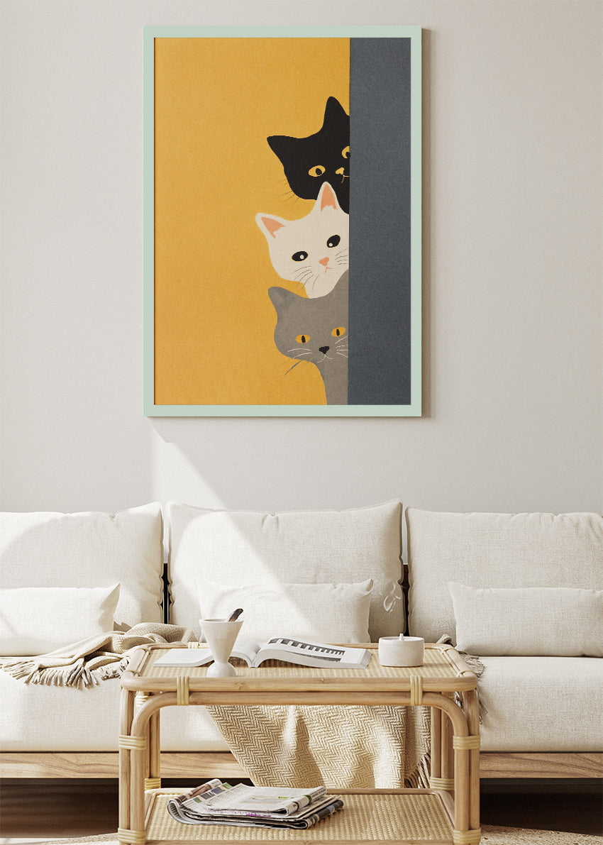 Minimalist Curious Cats Canvas & Poster Print – AI PRINT LAB