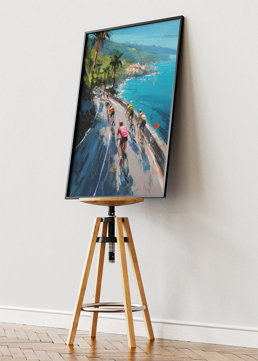 Coastal Momentum Cycling Art Print & Canvas – Ride the Blue Horizon