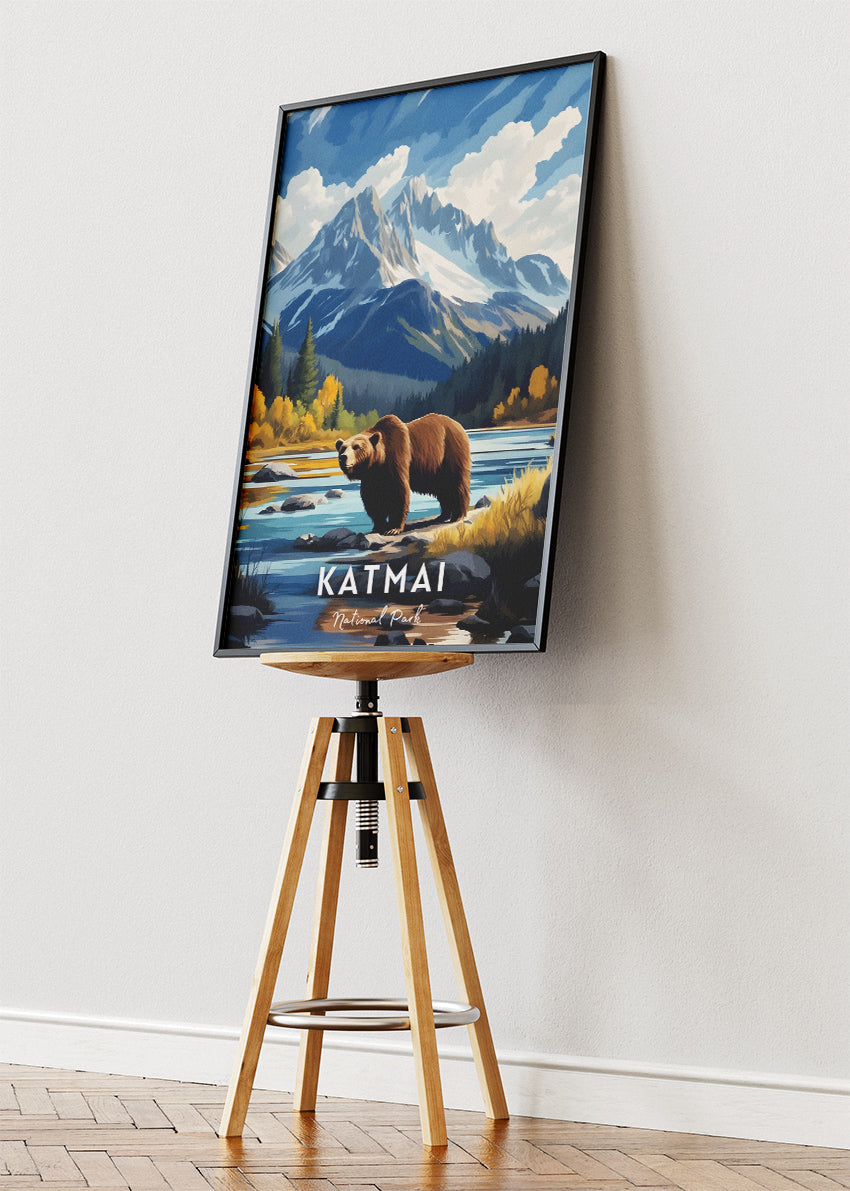 Katmai National Park Poster & Canvas Print – Grizzly Bear Alaska Landscape Wall Art