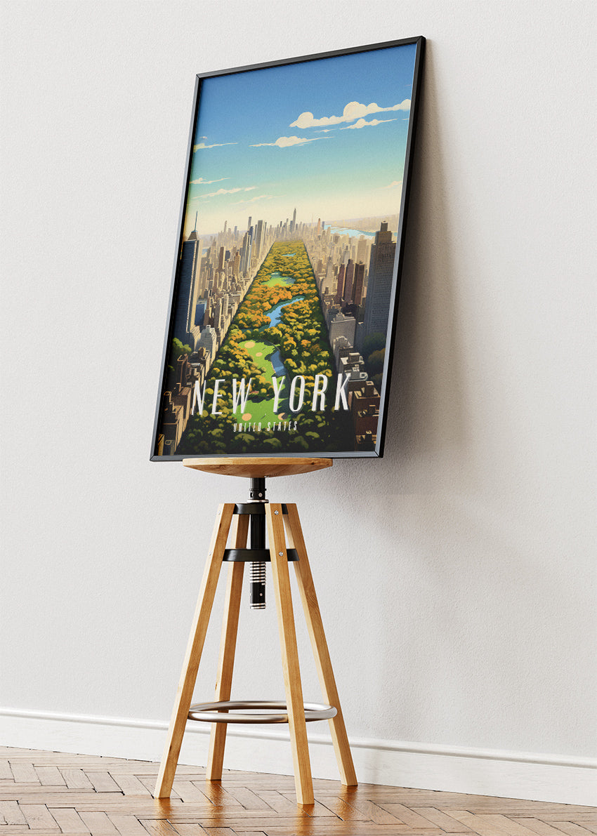New York United States Poster & Canvas Print – Central Park Aerial Skyline Illustration