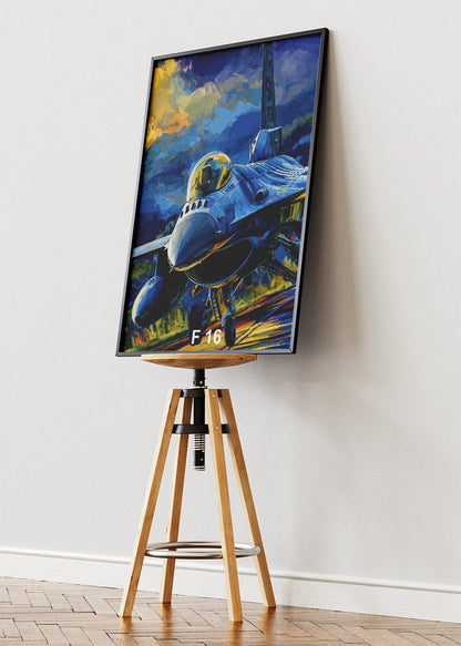 F-16 Fighting Falcon Poster & Canvas Print – Blue Tactical Jet Illustration – AiPrintLab