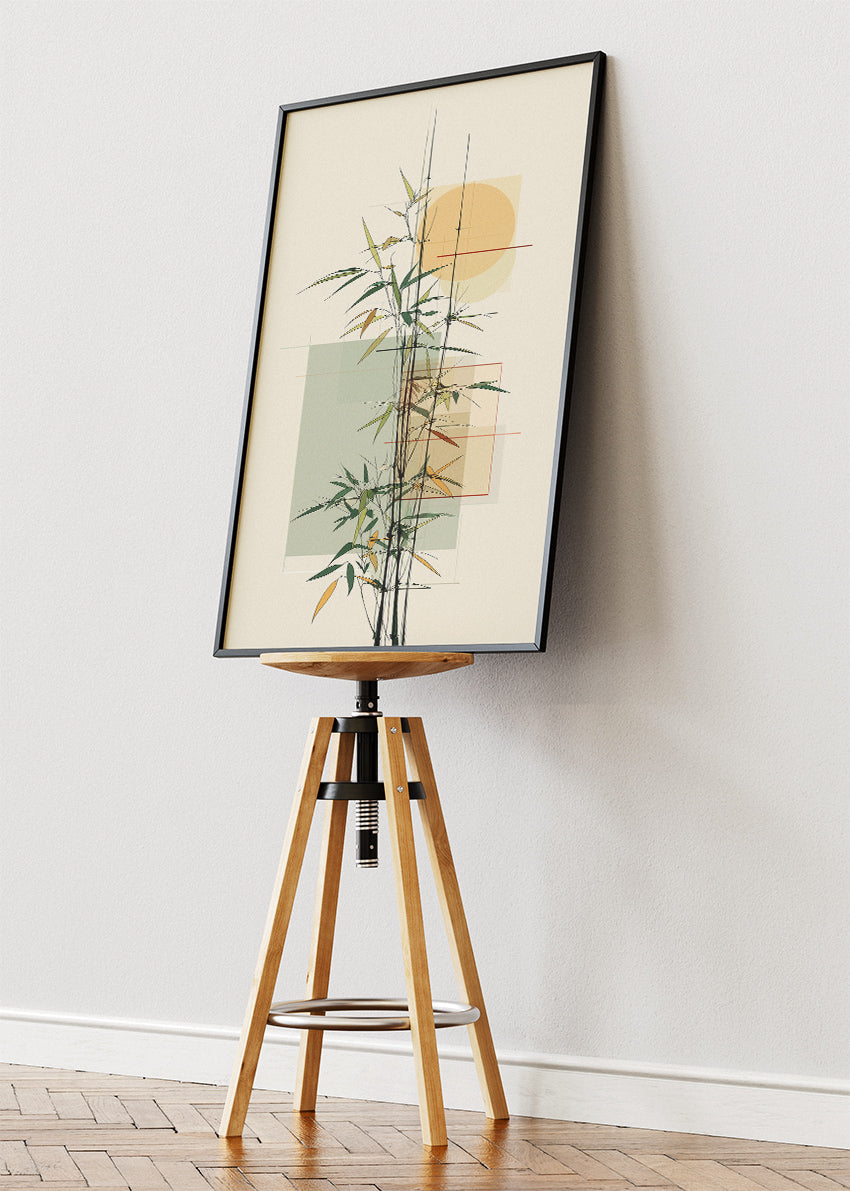 Minimalist Bamboo Wall Art – Modern Japandi Botanical Canvas Print | Zen Geometric Portrait Poster