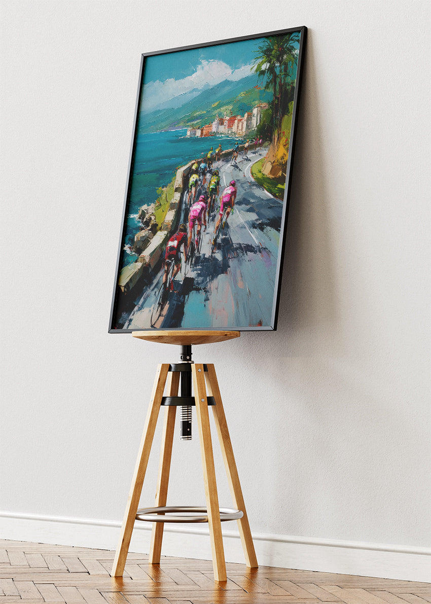 Mediterranean Sprint Cycling Art Print & Canvas – Coastal Race Line