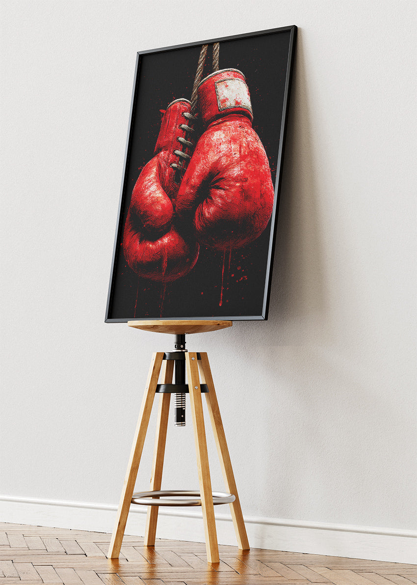 Hanging Boxing Gloves Poster & Canvas Art Print – Grit, Power, and Fight Spirit Wall Art