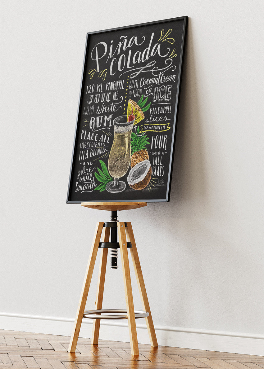 Piña Colada Recipe Chalkboard Poster & Canvas Print | Tropical Cocktail Wall Art
