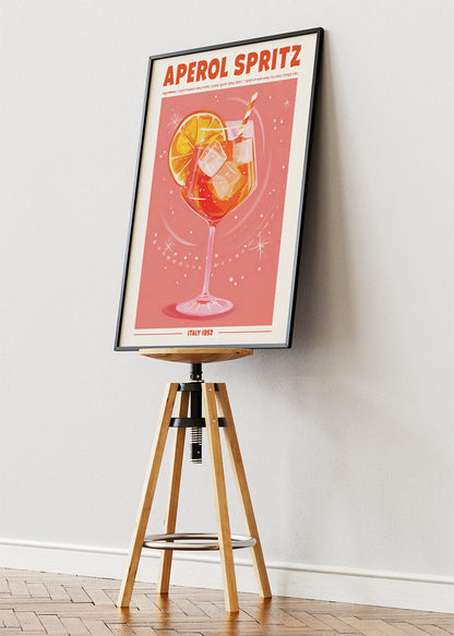 Aperol Spritz Modern Cocktail Poster & Canvas Print | Retro Italian Bar Wall Art