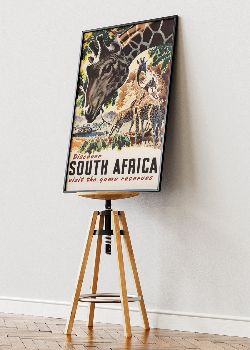 Discover South Africa Giraffe Poster & Canvas Print – Vintage Wildlife Travel Art