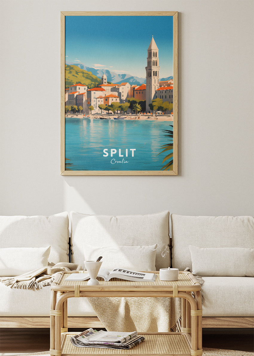 Split Croatia Travel Poster & Canvas Print – Coastal City Illustration Wall Art