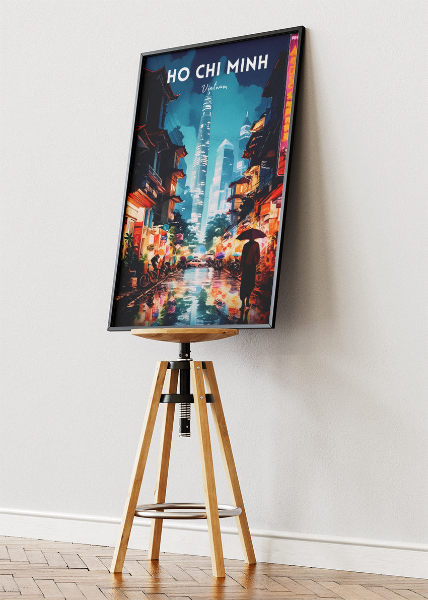 Ho Chi Minh Vietnam Poster & Canvas Print – Saigon Night Street Illustration Wall Art