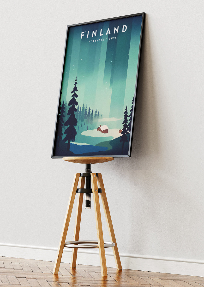 Finland Northern Lights Poster & Canvas Print – Minimal Winter Landscape Art