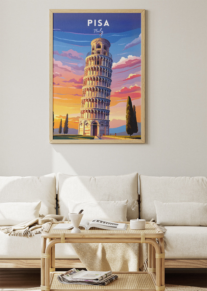 Pisa Italy Poster & Canvas Print – Illustrated Leaning Tower Art