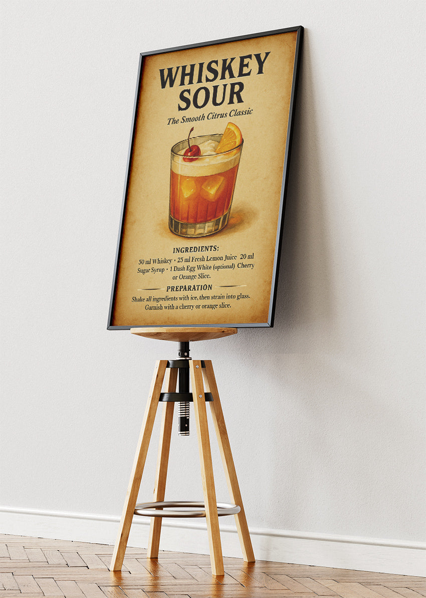 Whiskey Sour Cocktail Poster & Canvas Print – Classic Vintage Bar Wall Art – AI PRINT LAB
