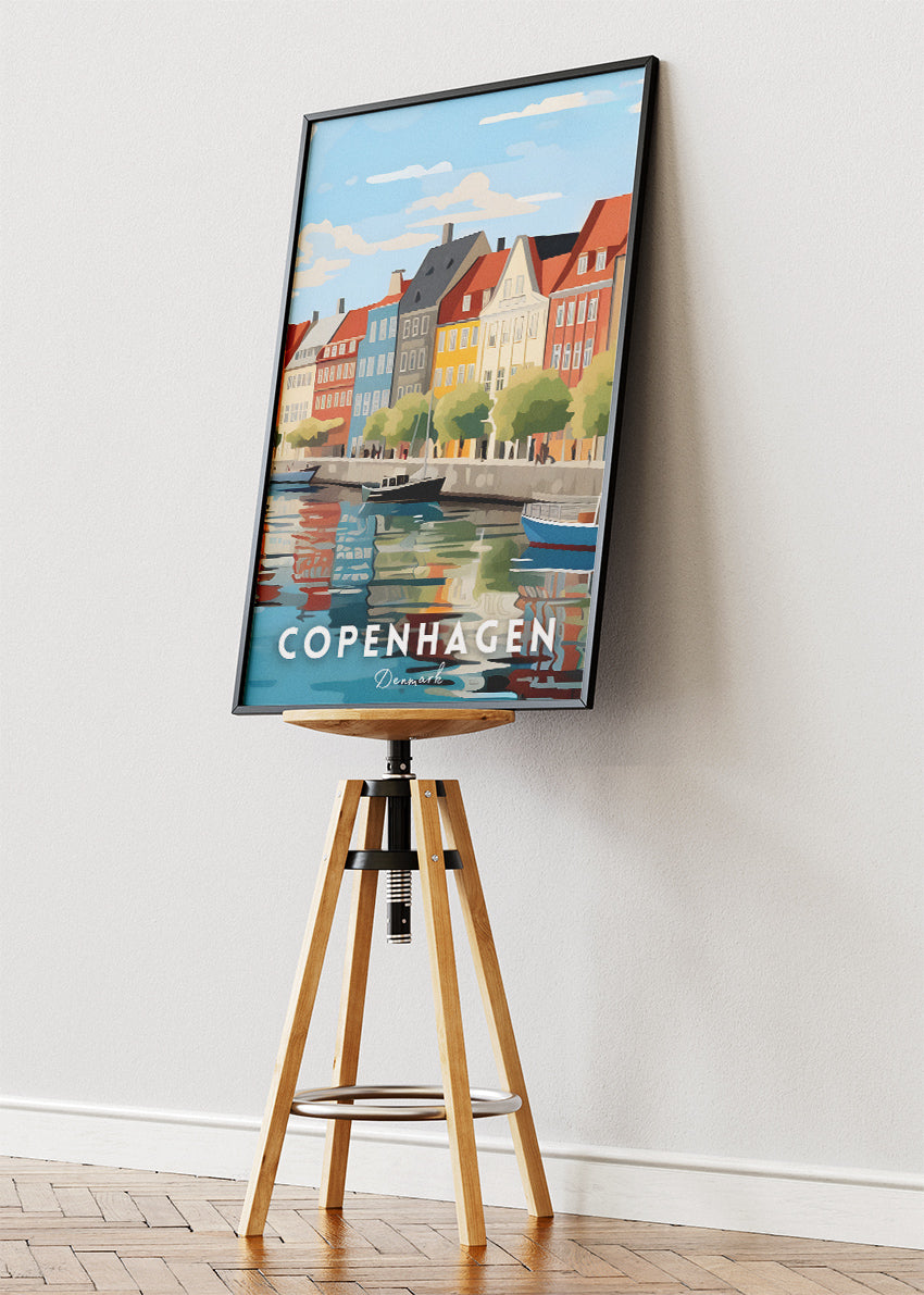 Copenhagen Denmark Poster & Canvas Print – Colorful Nyhavn Waterfront Illustration