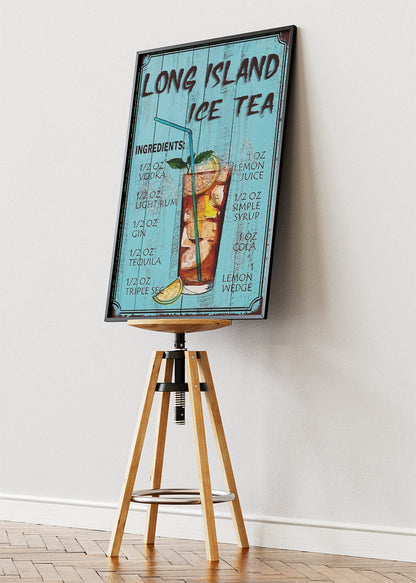 Long Island Iced Tea Rustic Cocktail Poster & Canvas Print | Vintage Bar Wall Art