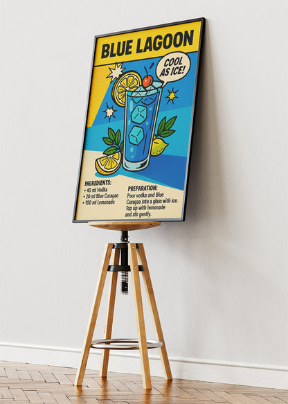 Blue Lagoon Pop Art Cocktail Poster & Canvas Print | Cool As Ice Retro Bar Wall Art