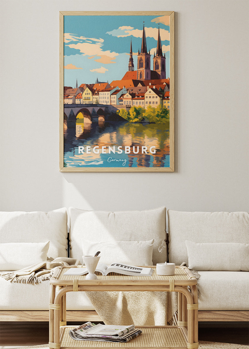 Regensburg Germany Poster & Canvas Print – Vintage Bavarian Riverside Art