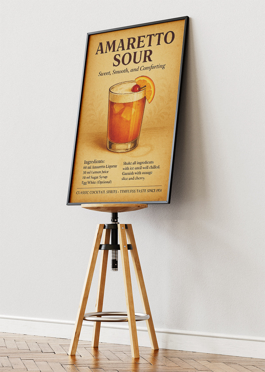 Amaretto Sour Recipe Poster & Canvas Print | Vintage Cocktail Wall Art