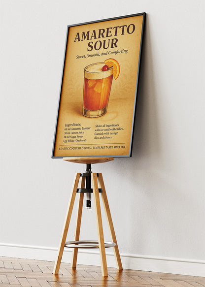 Amaretto Sour Recipe Poster & Canvas Print | Vintage Cocktail Wall Art