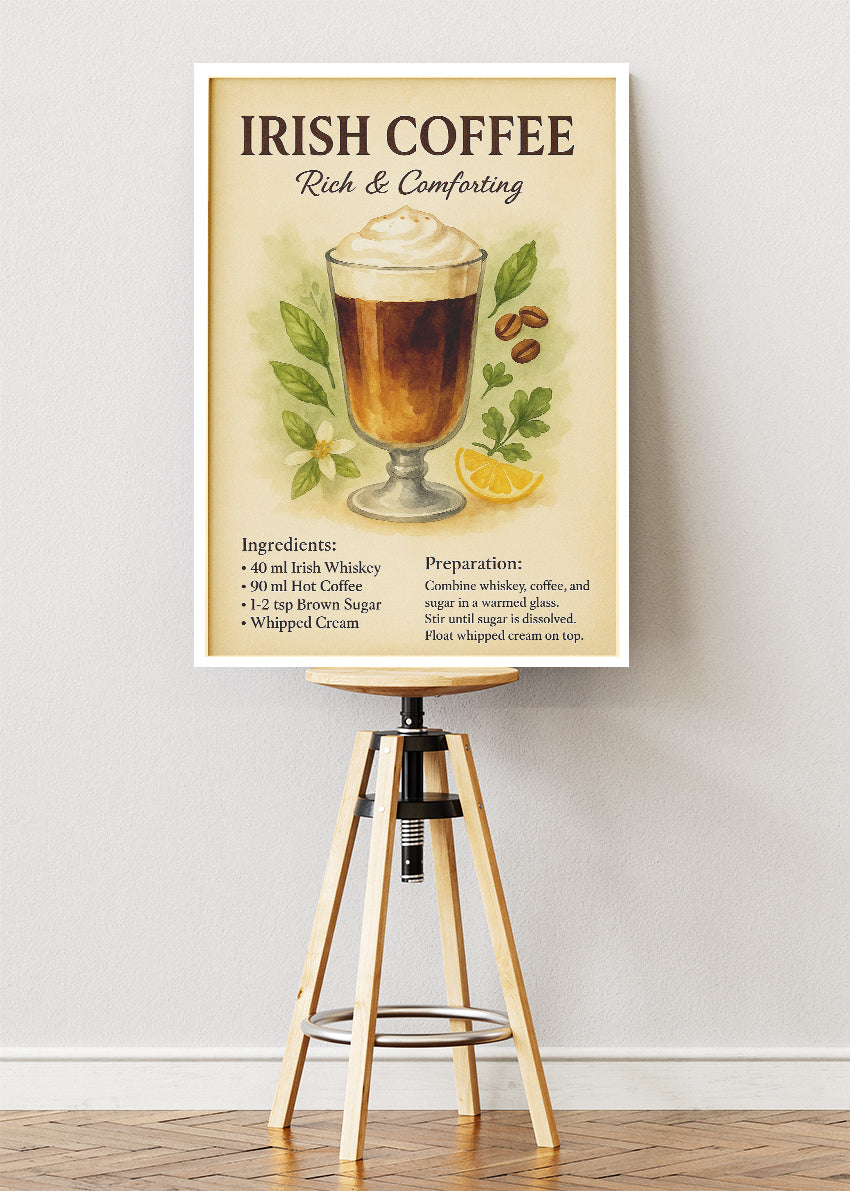 Irish Coffee Vintage Poster & Canvas Print | Warm Coffee Cocktail Wall Art