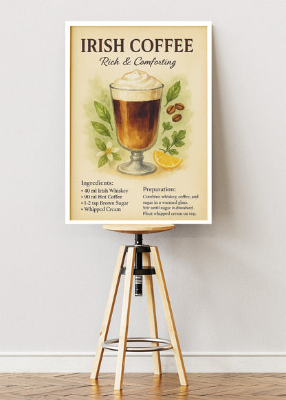 Irish Coffee Vintage Poster & Canvas Print | Warm Coffee Cocktail Wall Art