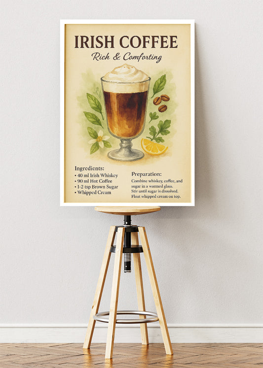 Irish Coffee Vintage Poster & Canvas Print | Warm Coffee Cocktail Wall Art