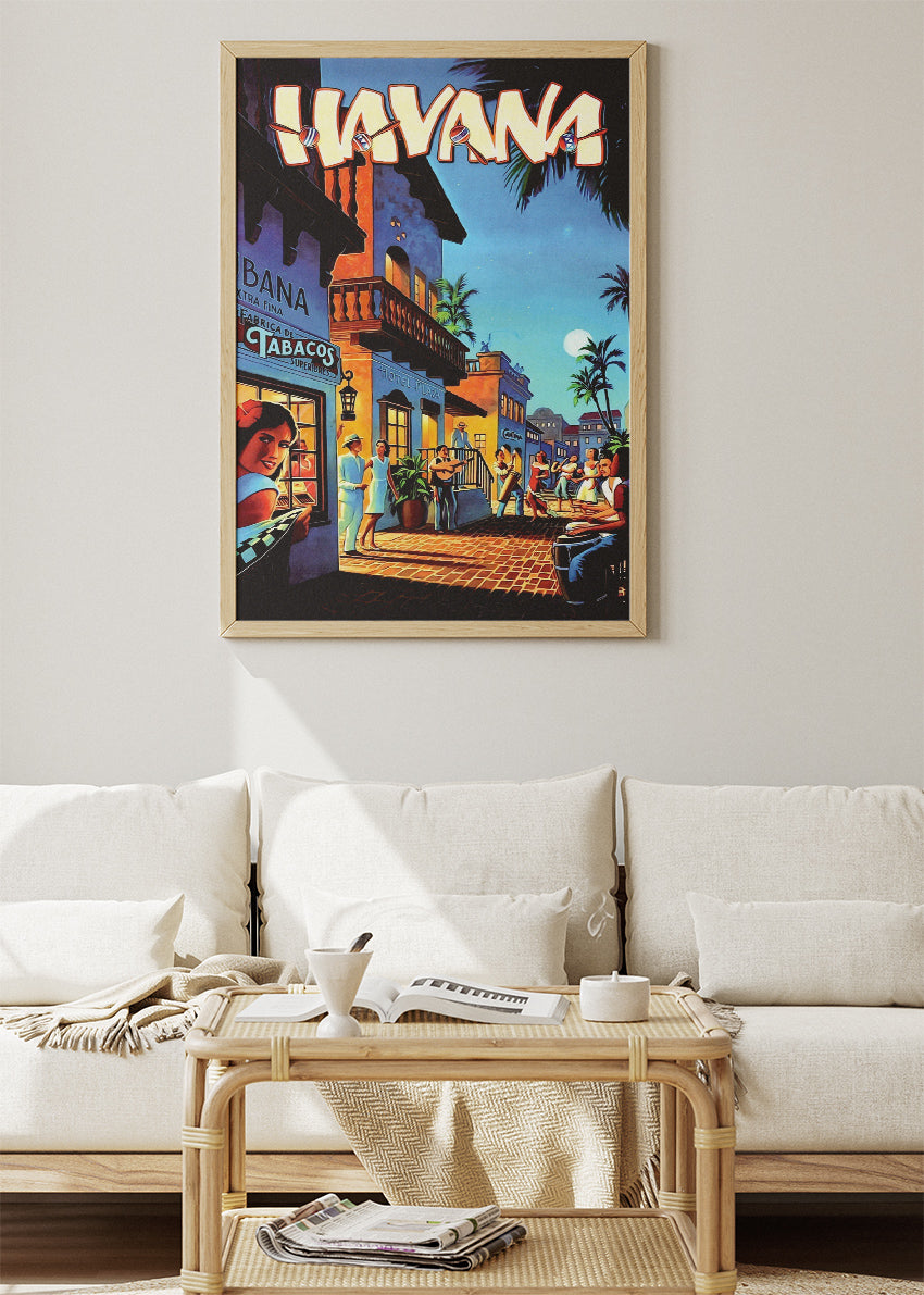 Havana Cuba Vintage Nightlife Poster & Canvas Print – Retro Street Music & Classic Caribbean Illustration