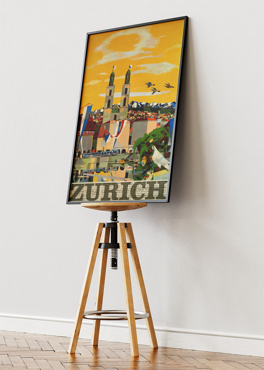 Zurich Switzerland Poster & Canvas Print – Vintage Illustrated City Travel Art