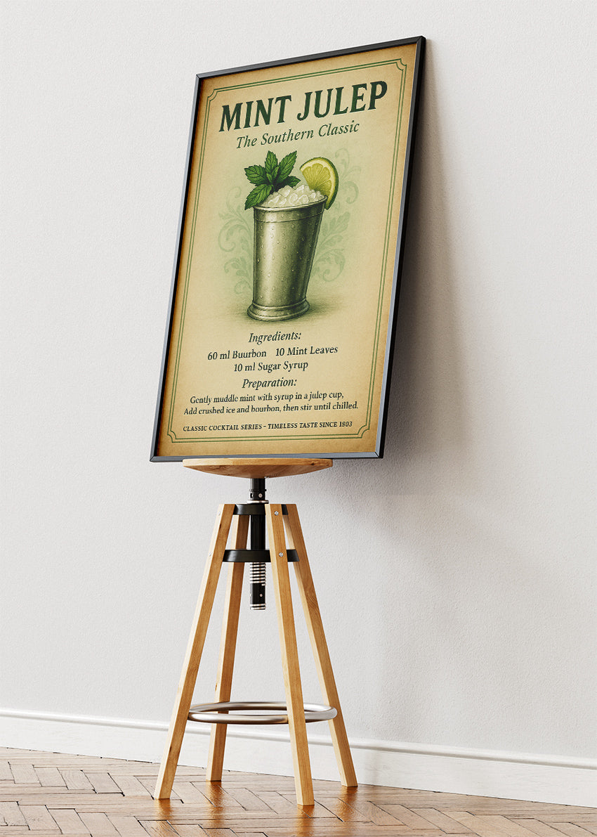 Mint Julep Southern Classic Cocktail Poster & Canvas Print | Vintage Bar Wall Art