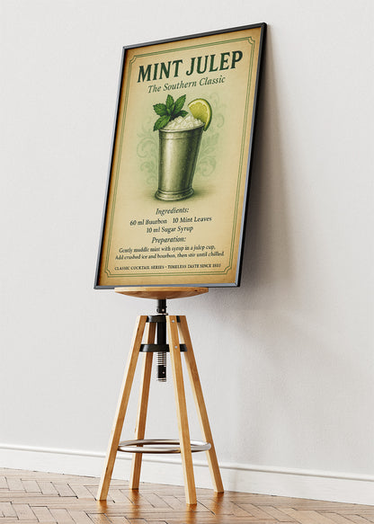 Mint Julep Southern Classic Cocktail Poster & Canvas Print | Vintage Bar Wall Art