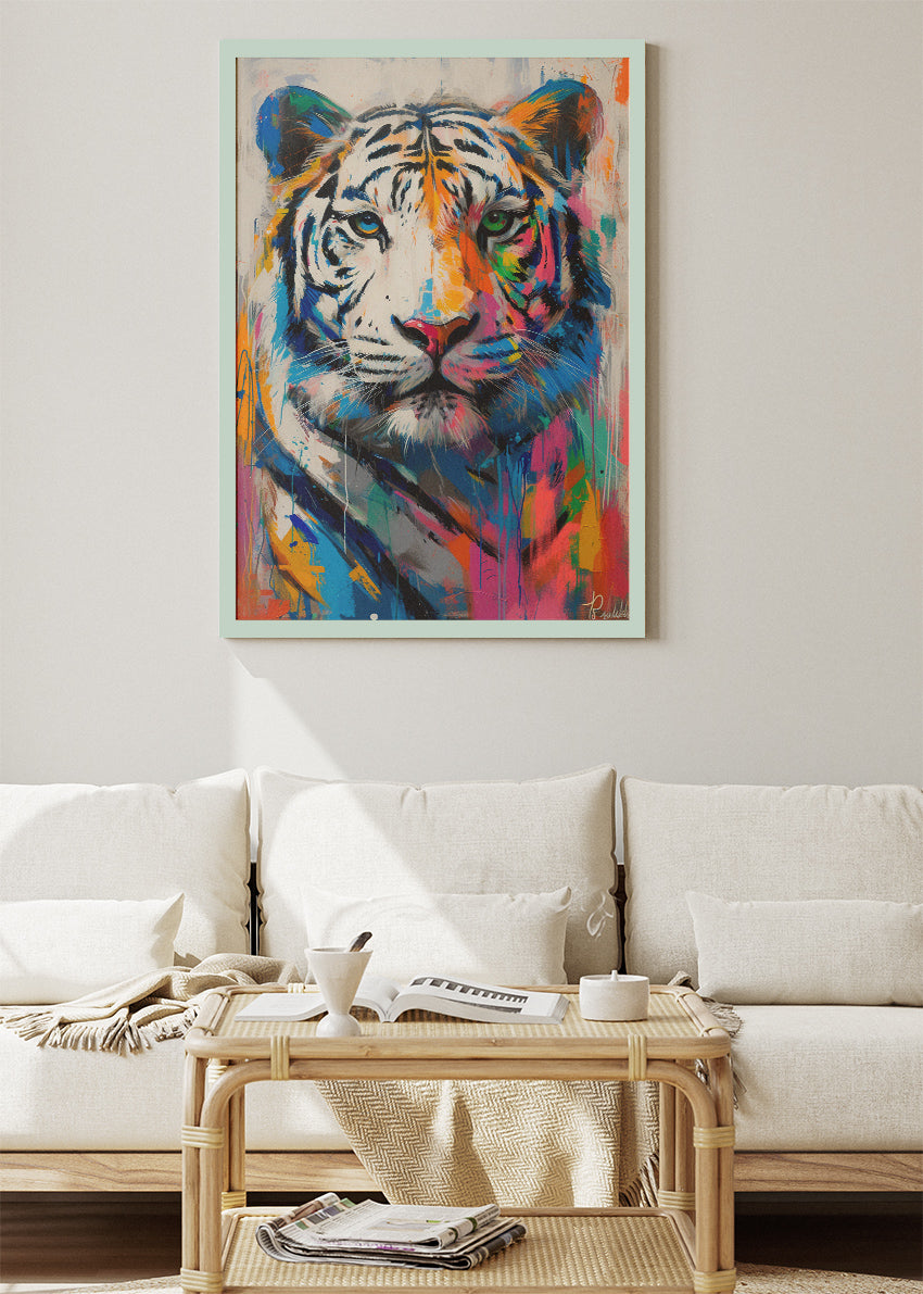 Colorful White Tiger Pop Art Canvas & Poster Print – AI PRINT LAB