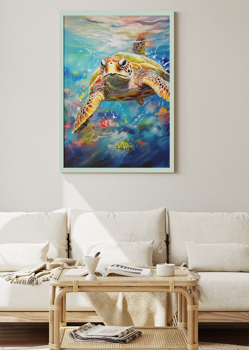 Colorful Sea Turtle Ocean Canvas & Poster Print – AI PRINT LAB