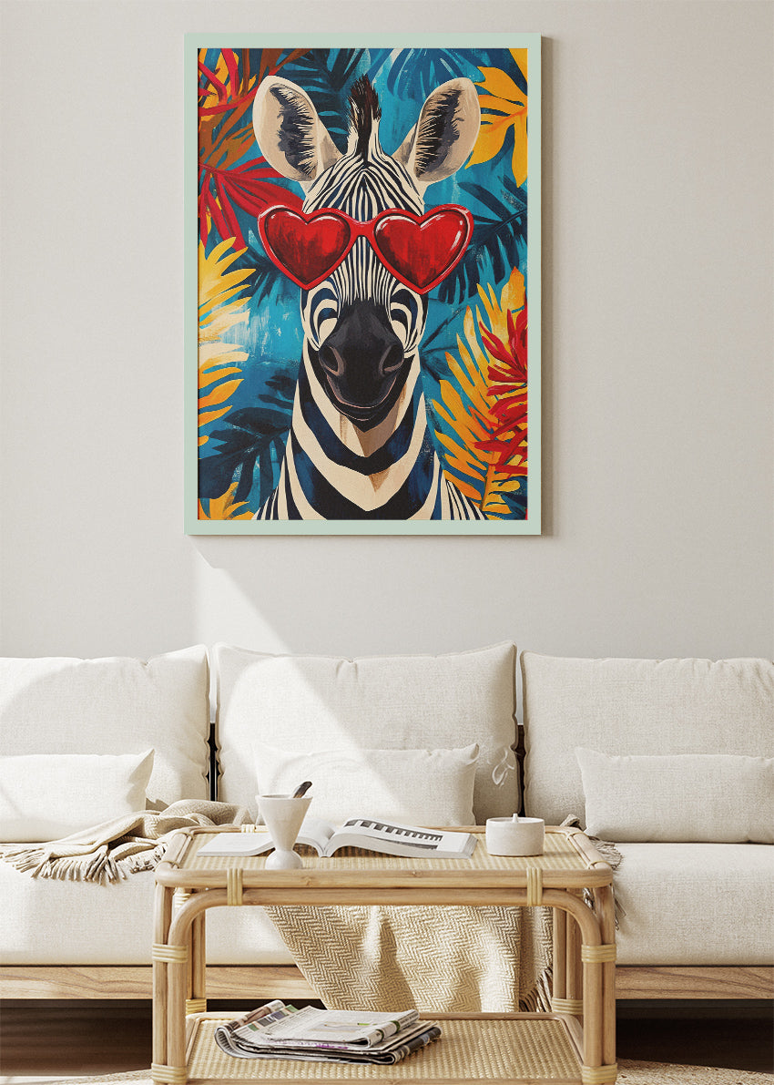Stylish Zebra Heart Glasses Canvas & Poster Print – AI PRINT LAB