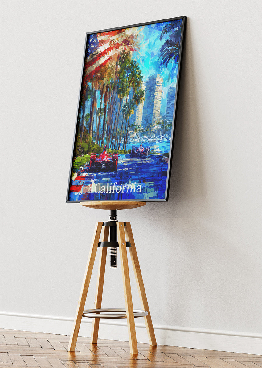California Formula One Coastal Street Circuit Poster & Canvas | Cinematic Motorsport Wall Art