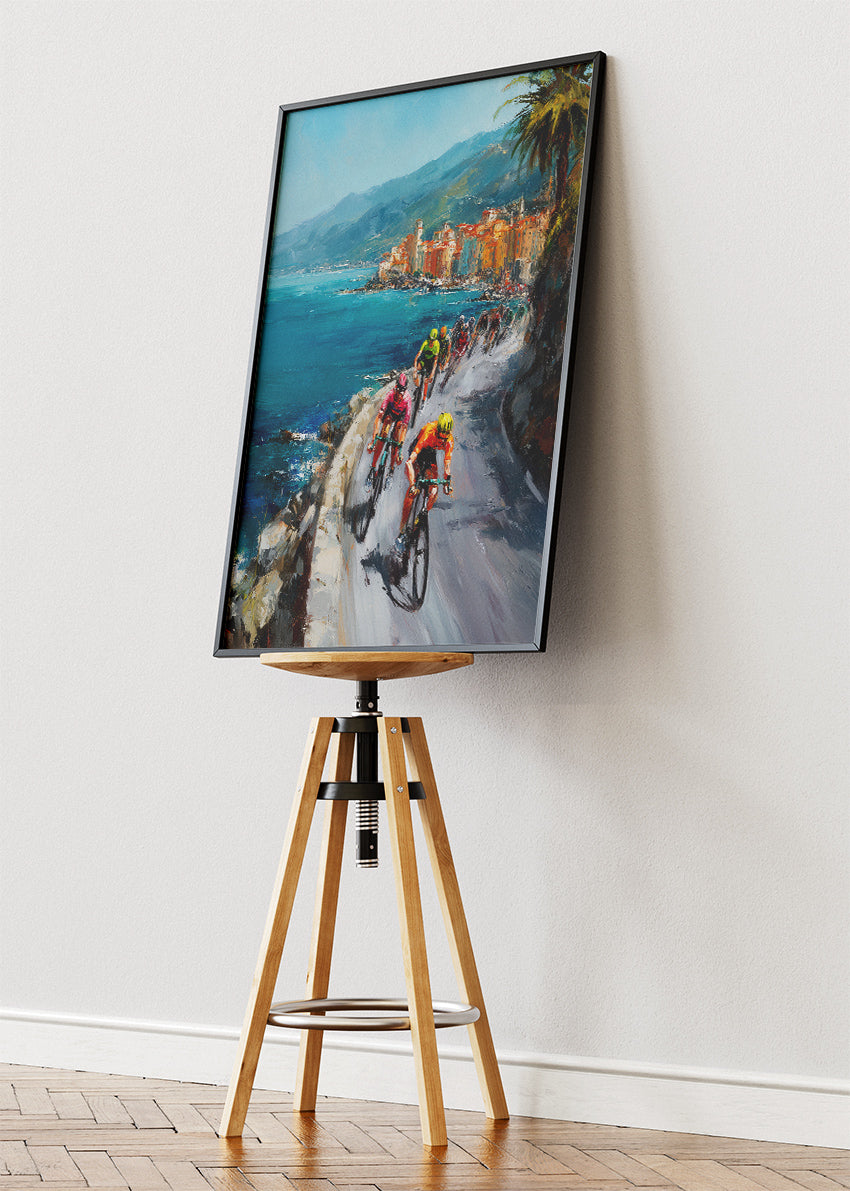 Coastal Breakaway Cycling Art Print & Canvas – Riviera Cliff Race