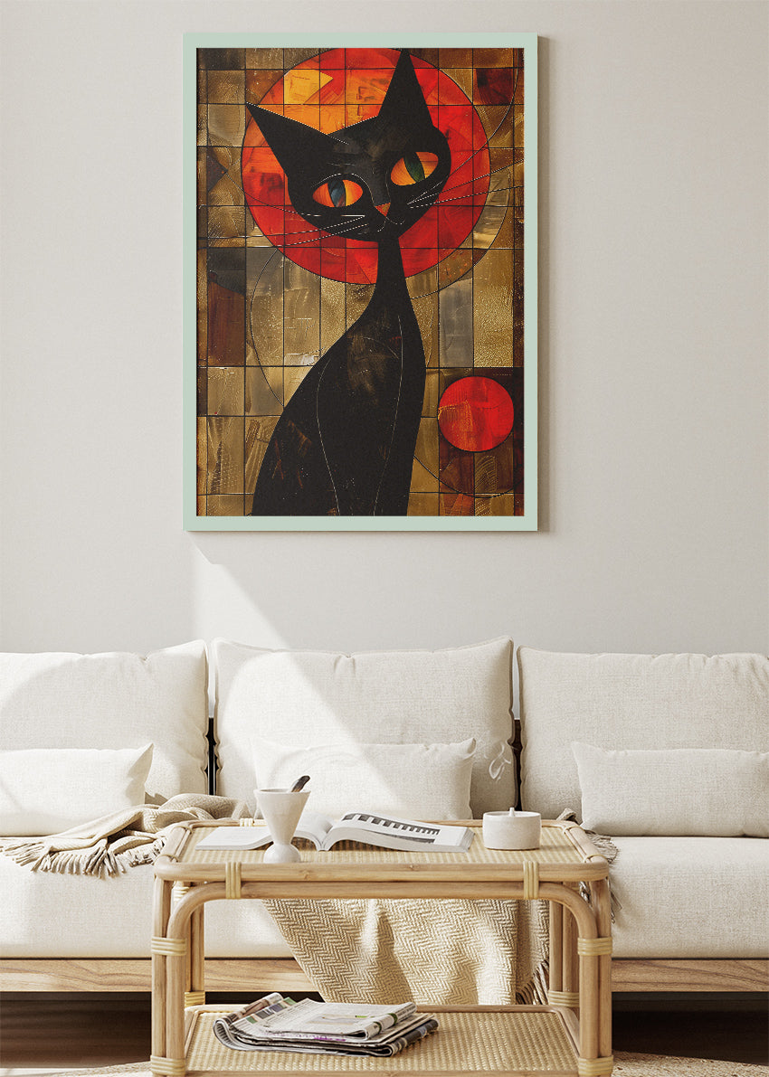 Abstract Black Cat Canvas Print & Poster – Modern Geometric Cat Wall Art – AI PRINT LAB
