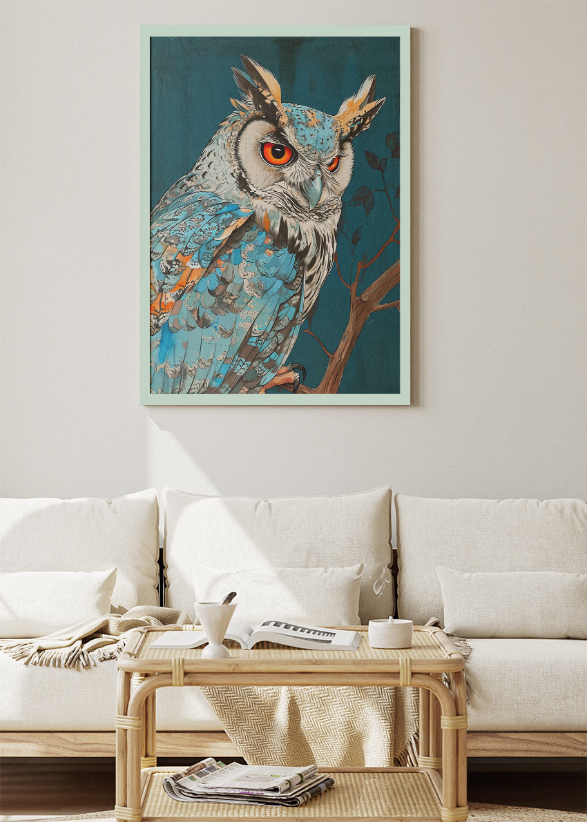 Majestic Blue Owl Canvas Print & Poster – Artistic Owl Wall Art – AI PRINT LAB